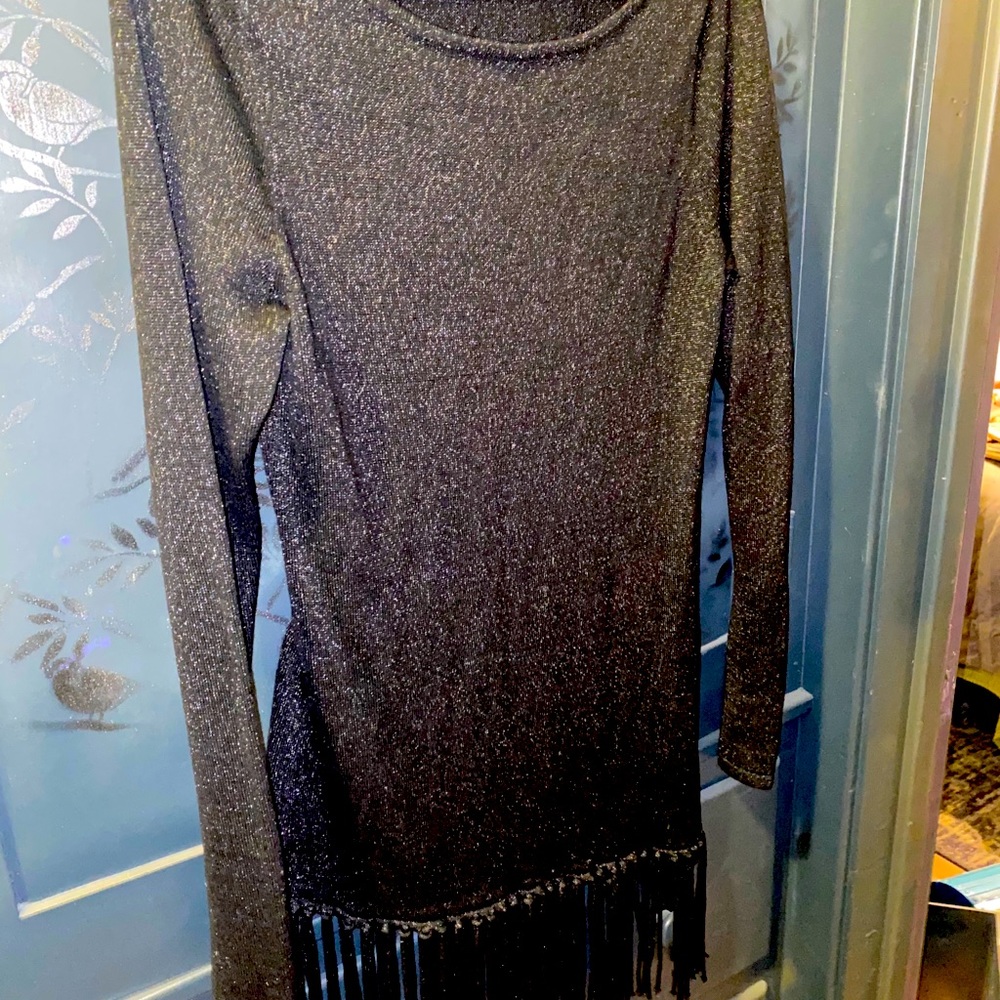 Fringed Black asymmetrical dress